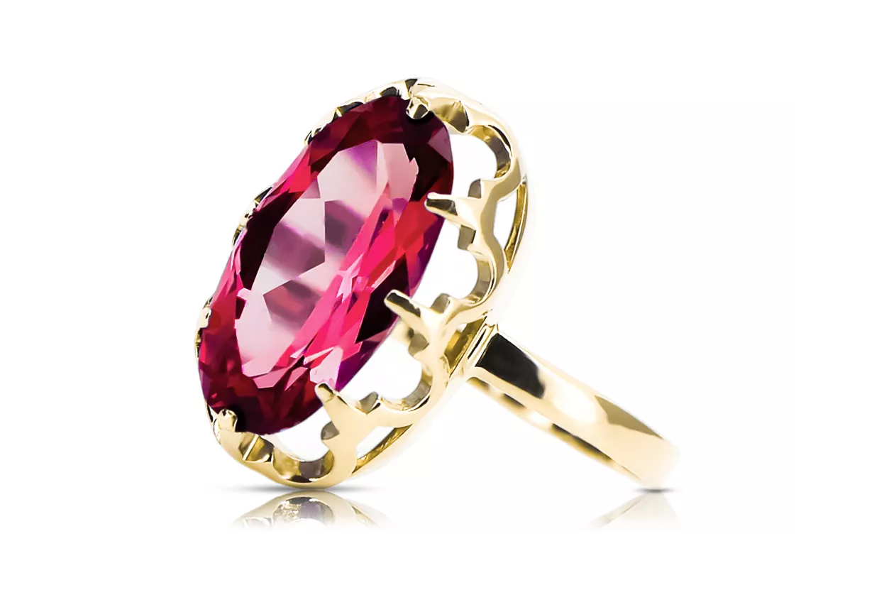 Or jaune 14 carats Rubis Anneau Style vintage vrc253y